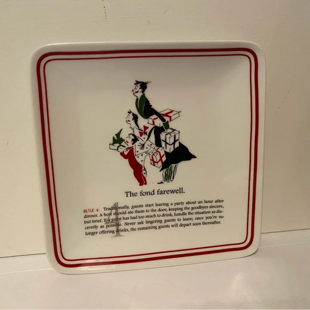 WILLIAMS-SONOMA PARTY ETIQUETTE PLATES SET OF 4 CANAPÉ APPETIZER WHITE RED HOME